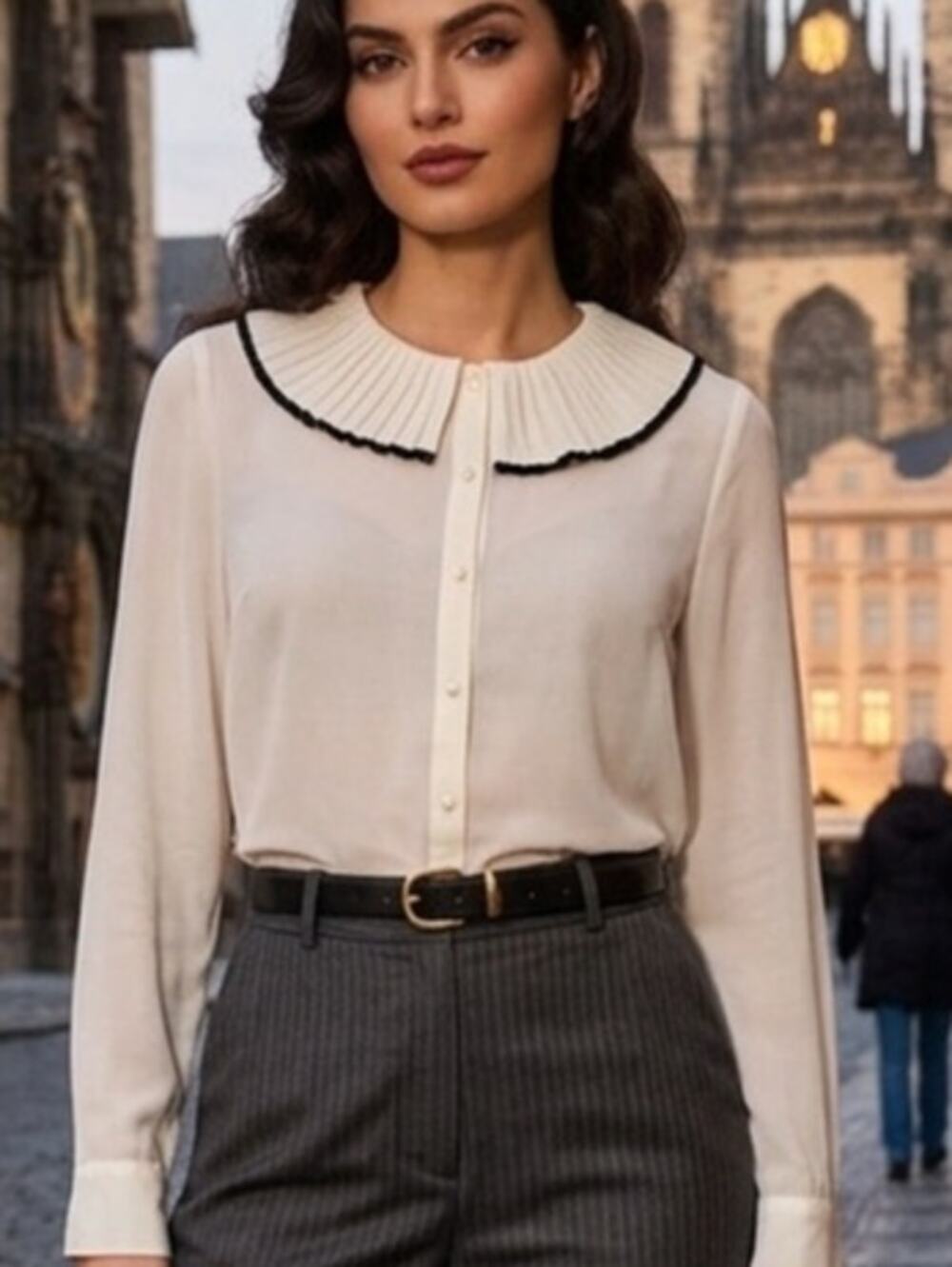 Adorable Retro Victorian Cottage Style Pleated Collar Sheer Blouse by Kingdom B